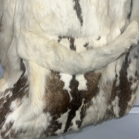 Vintage genuine rabbit fur cream tan brown mid length coat - Picture 6 of 17